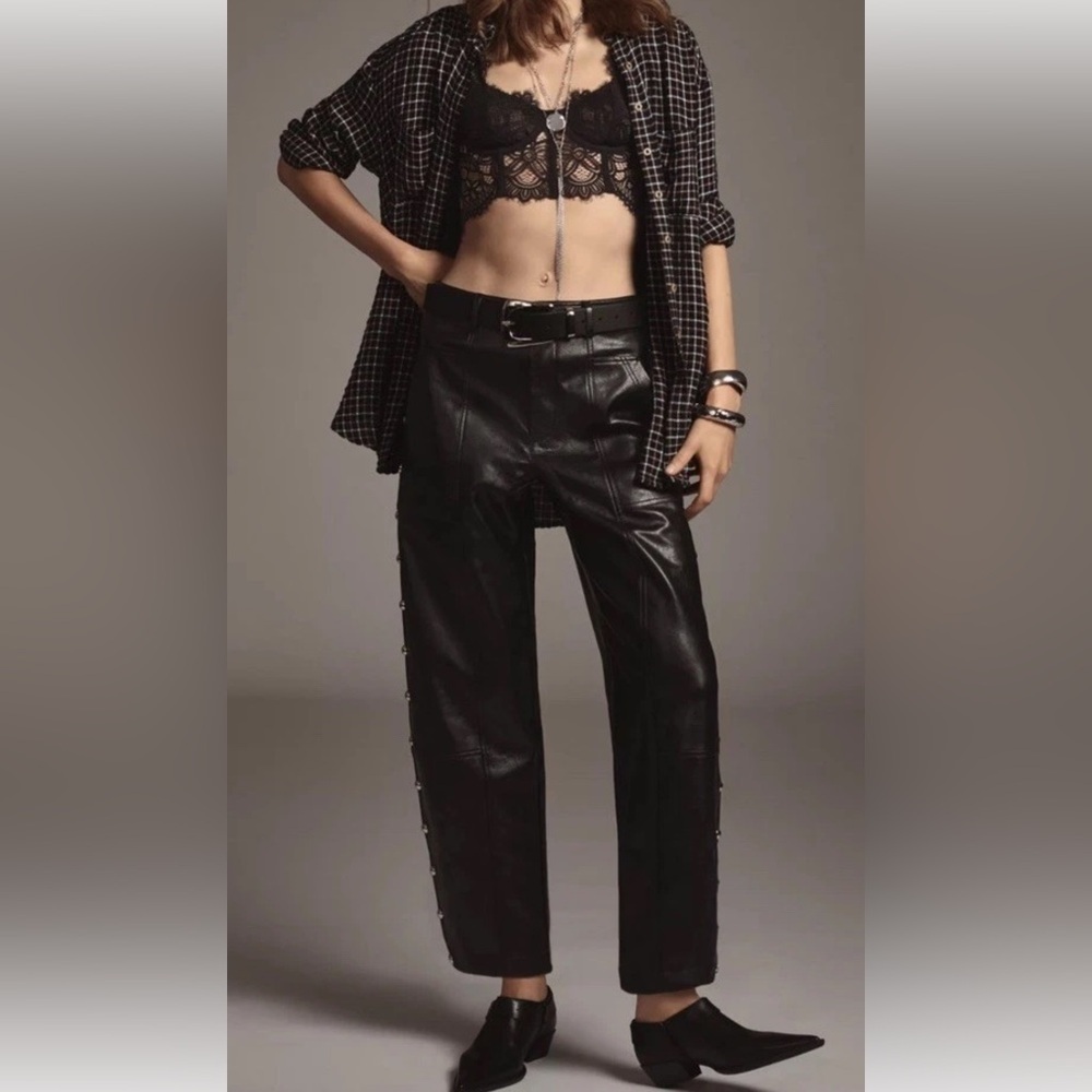 NWOT Anthropologie Black Faux-Leather Utility Pants Women’s Size 4